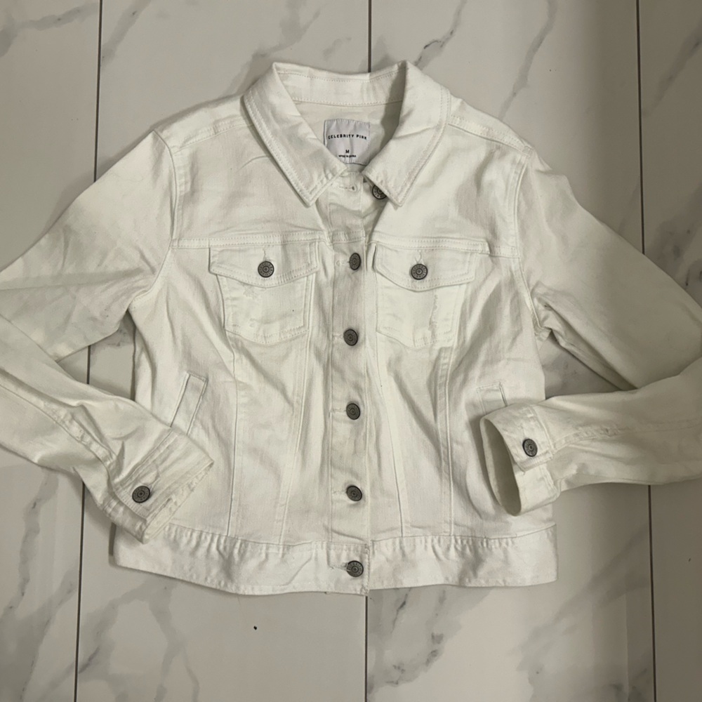 EUC celebrity pink white jean jacket